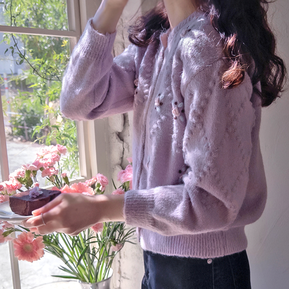 Carven 3D Floral Embroidery Lovely Weave Delicate Fit Cardigan [size:F(55~66)]