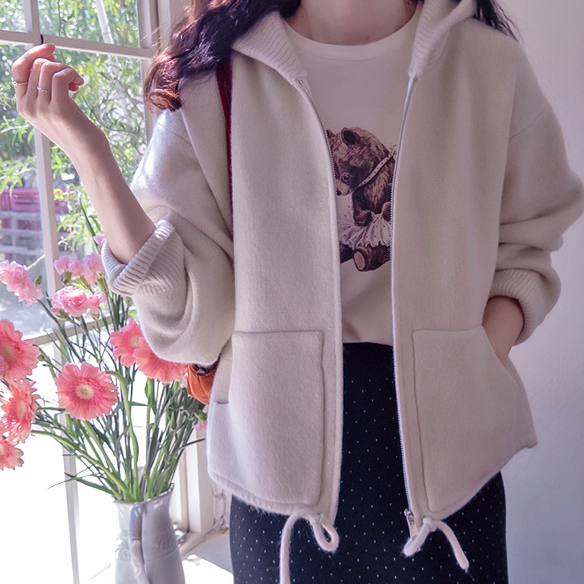 Krachen Thick & Flexible Lovely Hooded Knit Outer [size:F(55~66)]