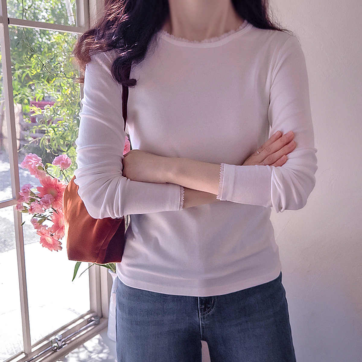 Juniper Mini Wavy Neck Soft Span Comfortable Tee [size:F(55~66)]