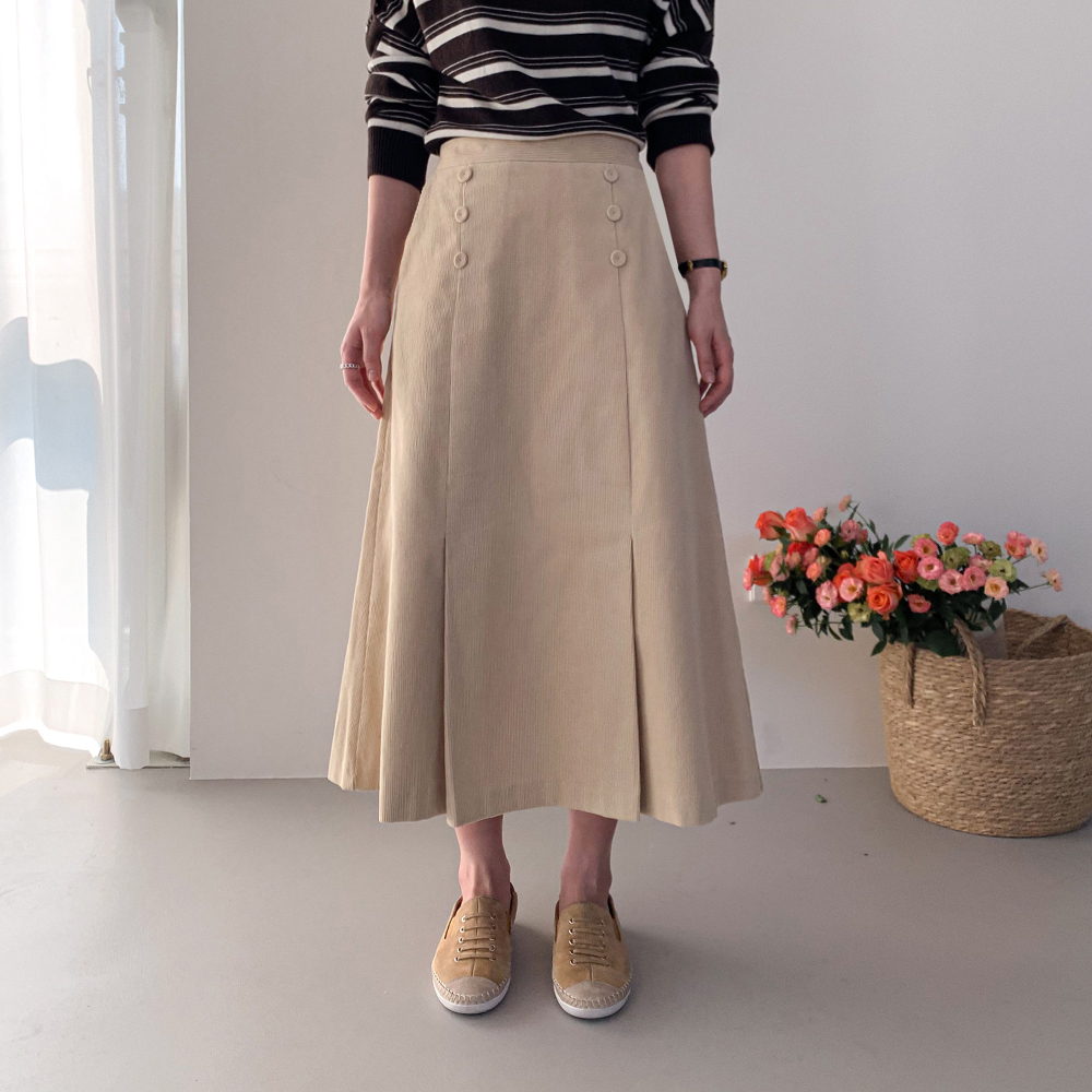 Luana Aline Pintuck Button Long Skirt [size:F (55~66.5)]