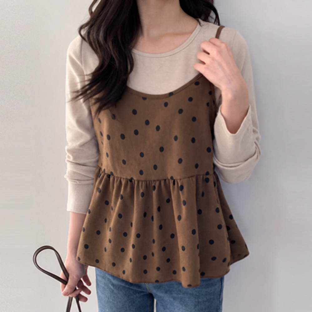 Romi Dot Bust Tee Layered Tee Set [size:F(55~66)]