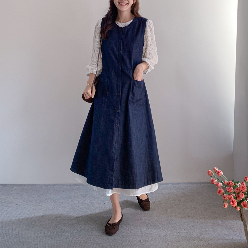 MADE LIN Danieli Non-Fade Denim Pocket Sleeveless One Piece [size:F(55~66)]