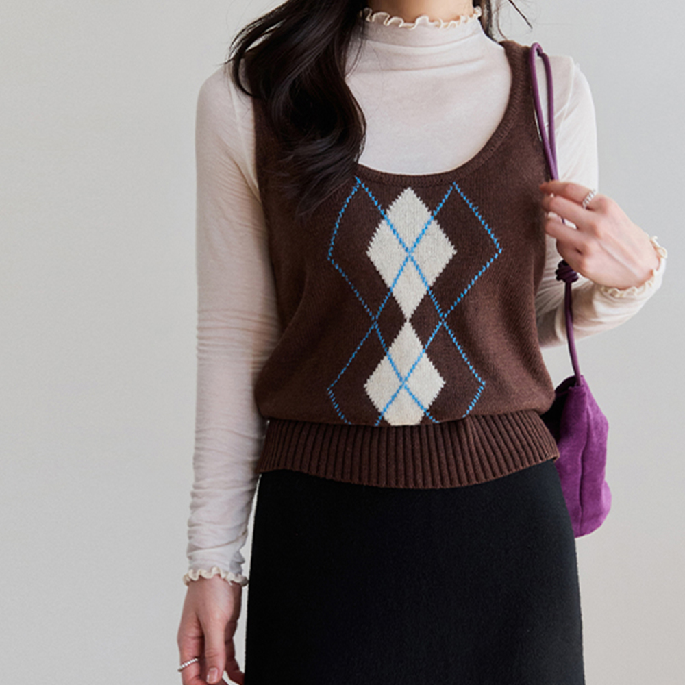 Lemenie Argyle Knit Vest [size:F(55~66)]