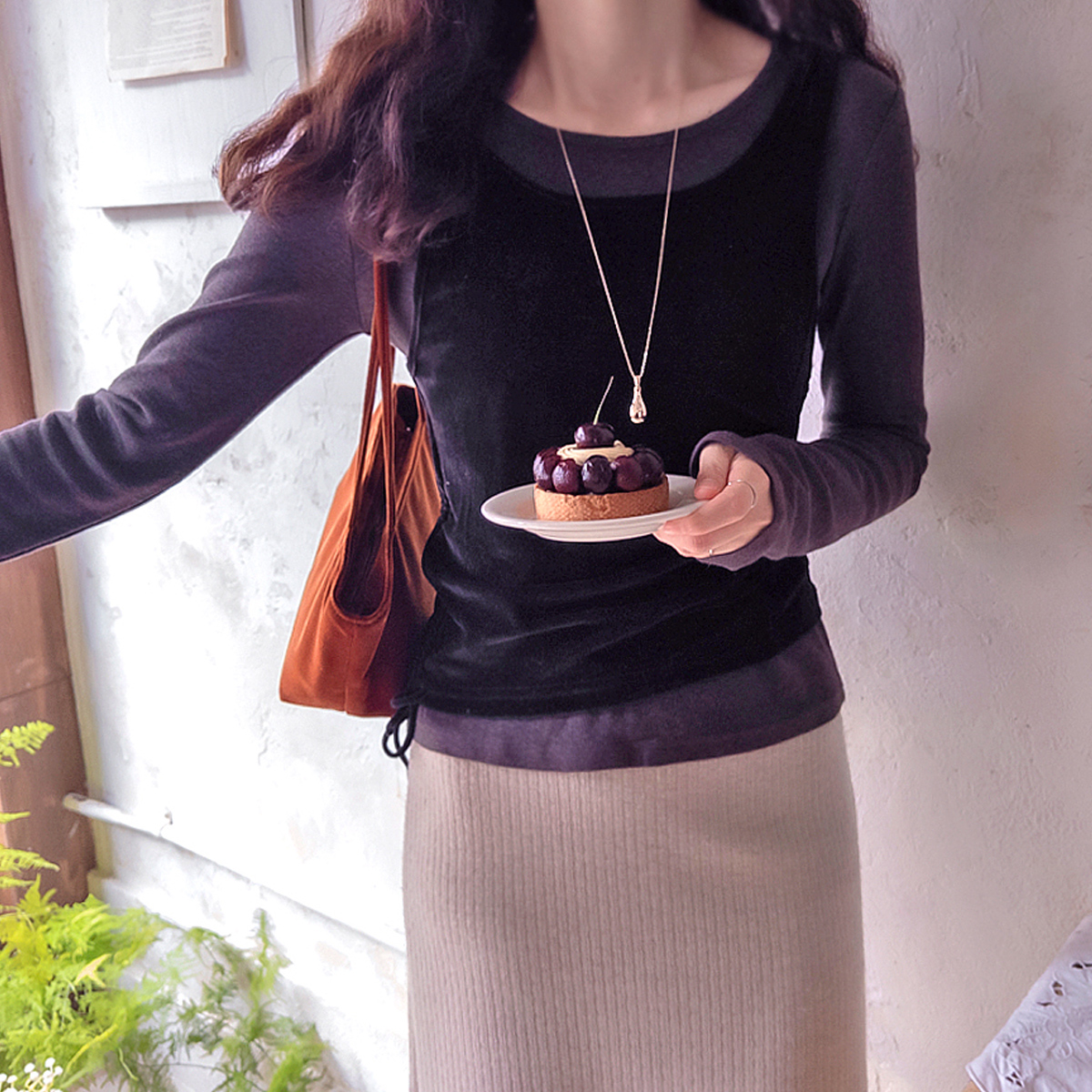 Adjustable Shirred Stretch Spandex Velour Bustier and Tea Set [size:F(55~66)]