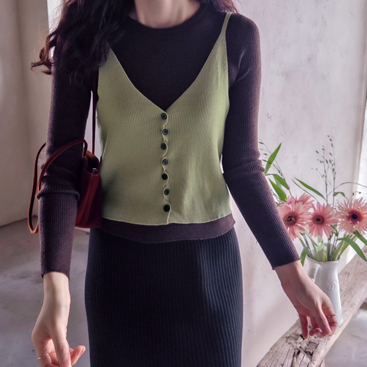 Sereno Fresh Ribbed Bustier & Knit Soft Stretch Set [size:F(55~66)]