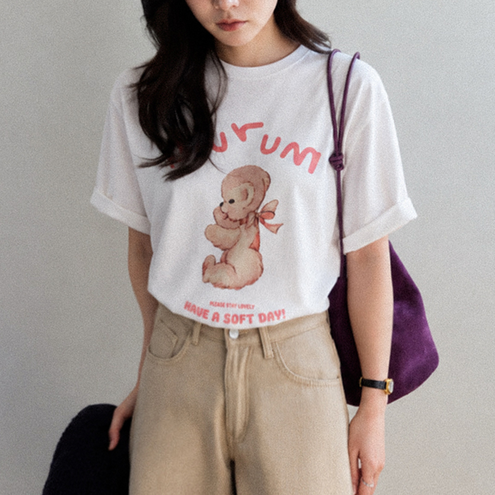 Cute Teddy Bear Print Short T-shirts [size:F(55~66)]