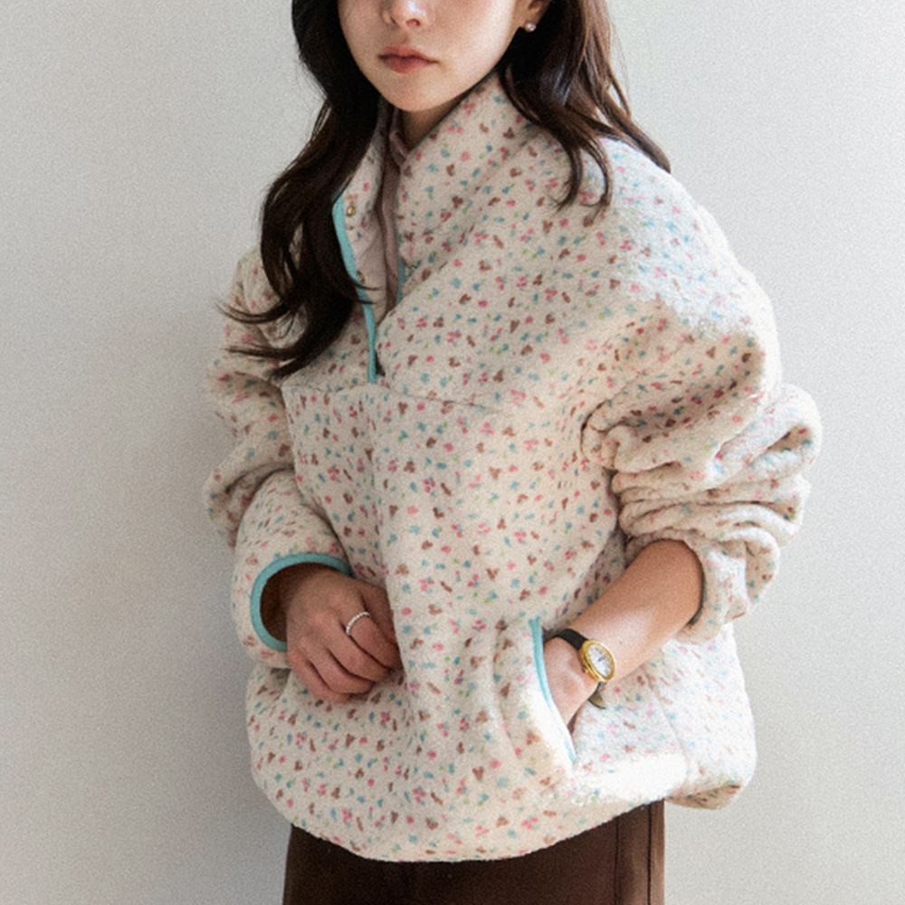 Small Floral Sherpa Half-Zip Fleece [size:F(55~77)]
