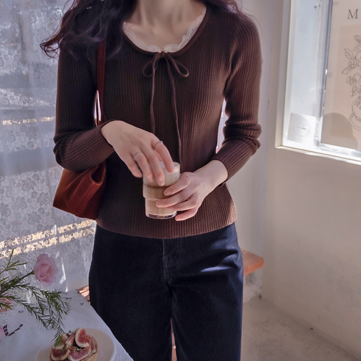 Mondlace layered slim ribbed soft spandex knit [size:F(44~66)]