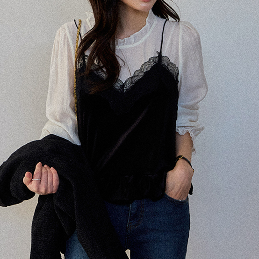 Race Velvet Automatic Layered Blouse [size:F(55~66)]