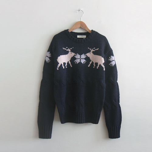[Special Sale 30% ★ Limited Quantity] Dear Deer and Cable Knit Pattern Daily Knit [size: F (55~66)]