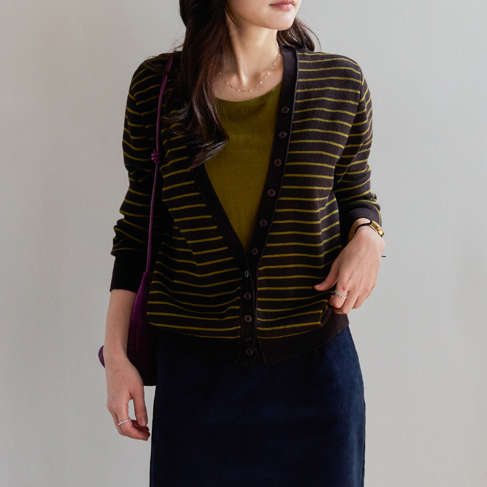 Autumn layered Marena striped cardigan [size:F(55~66)]
