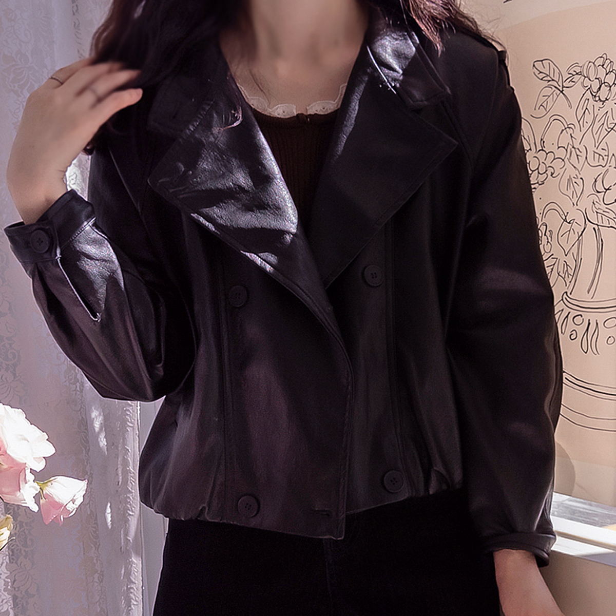 Robeca Double-button Soft & Flexible Premium Leather Jacket [size:F(55~66)]