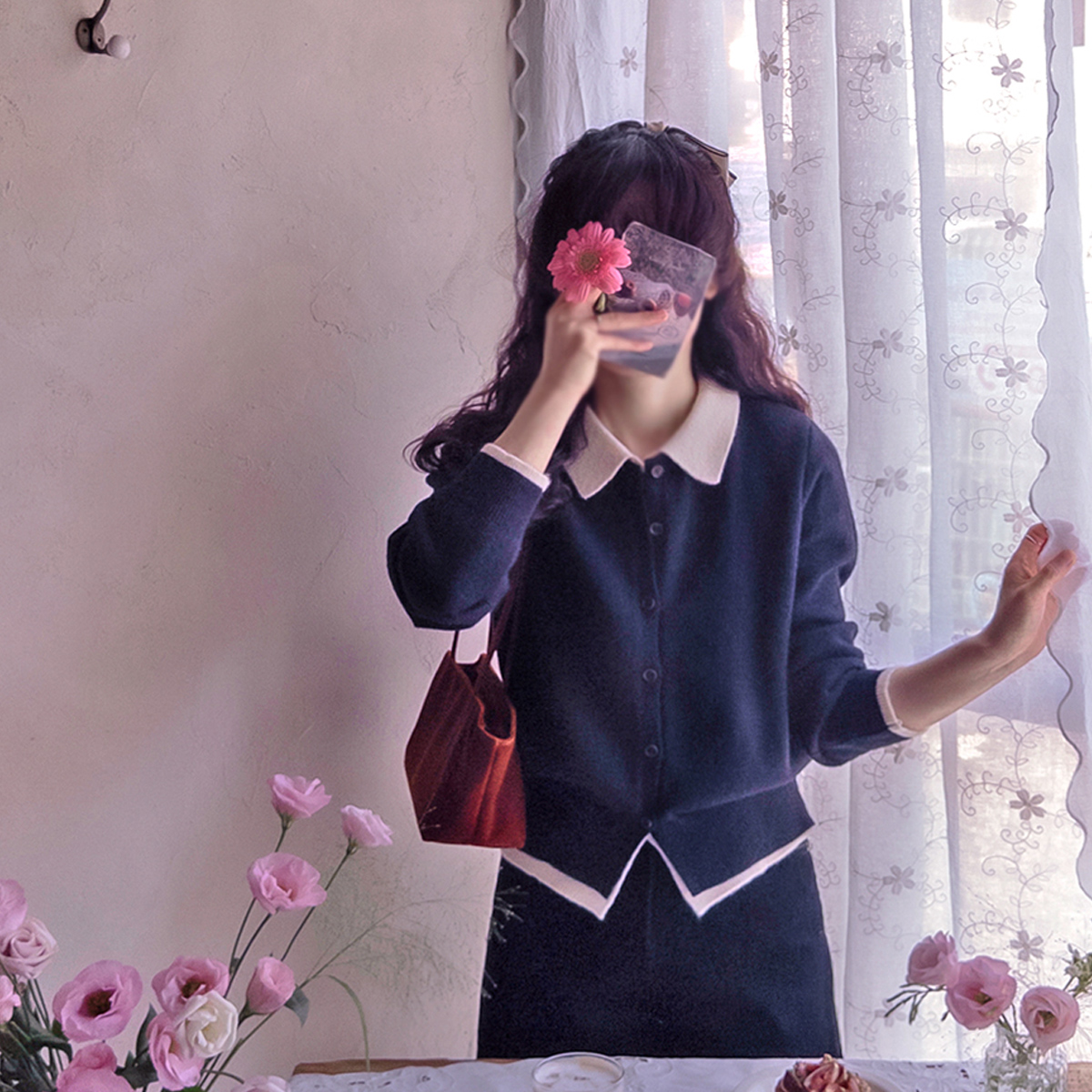 Moment Collar Layered Bodle Spandex Ttasumi Cardigan [size:F(55~66)]