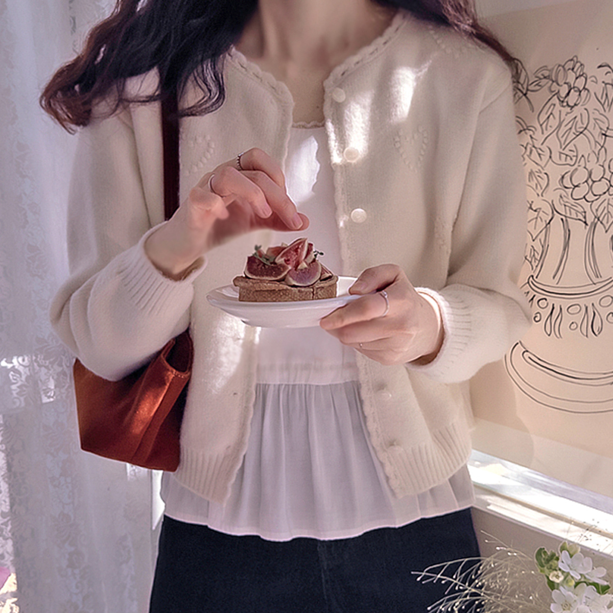 Annabel Lee 3D Heart Pattern Stretchy Spandex Soft Cardigan [size:F(55~66)]