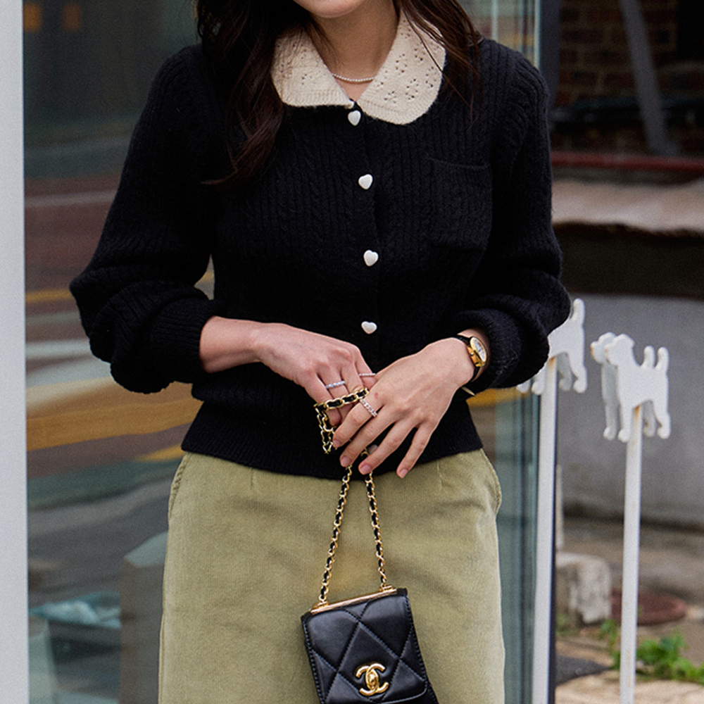 Lunia Round Collar Pearl Button Key Point Cardigan [size:F(55~66)]