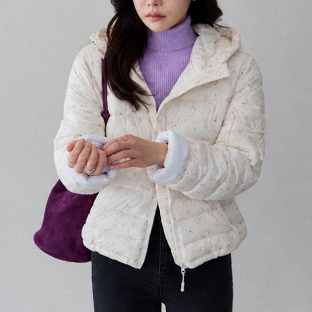Daisy Small Flower Patterns Hood Hem String Short Padding[size:F(55~66]