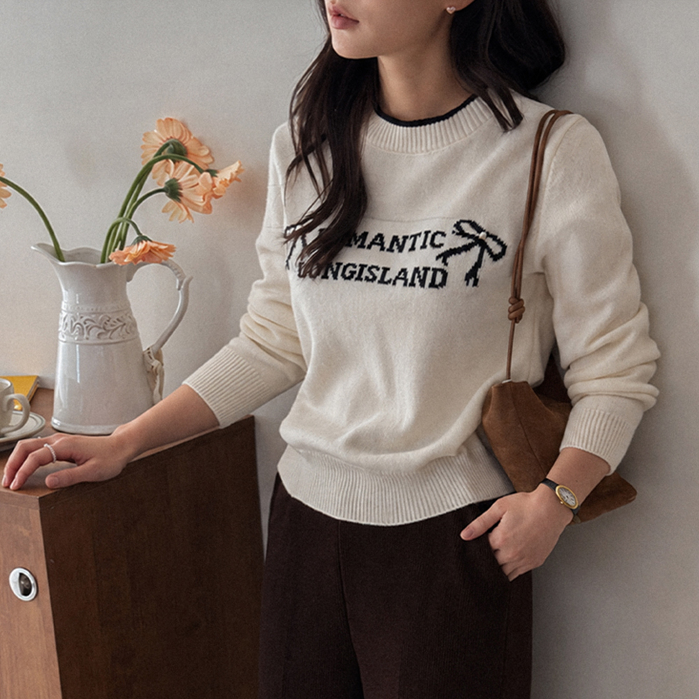 Maybe bowknot lettering color combination knit [size:F(55~66)