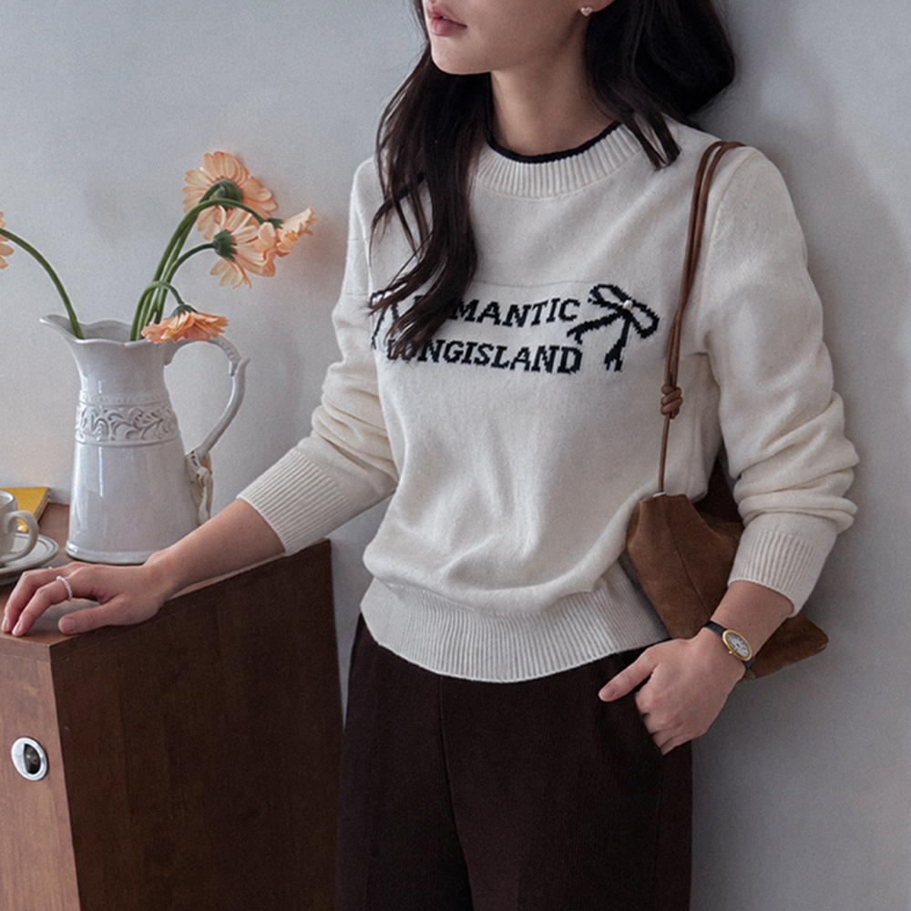 [LABEL] Maybe bowknot lettering color combination Knit [size:F(55~66)]