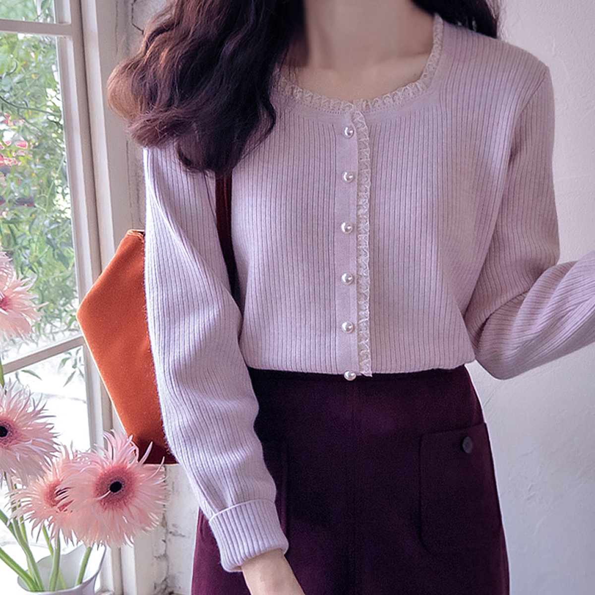 Anfer Lace Neck Soft Spandex Yeoritasum Cardigan [size:F(55~66)]