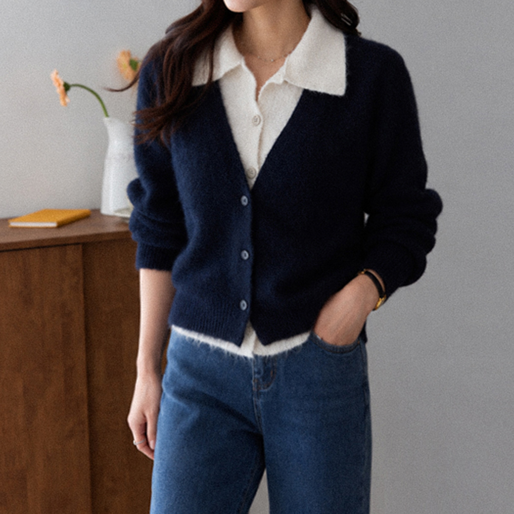 Adeline color combination Kara layered Cardigan Knit [size:F(55~66)]