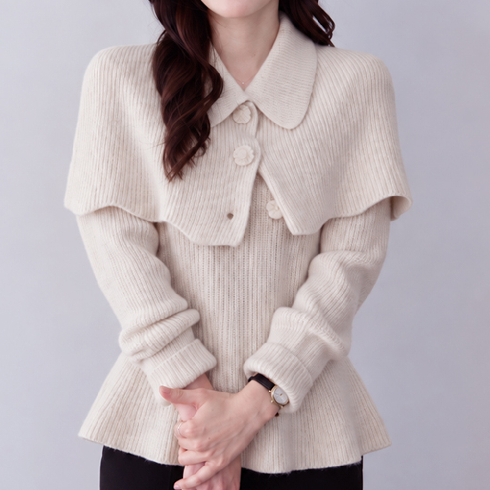 Camilla Rose Button Shawl Cape Knit [size:F(55~66)]