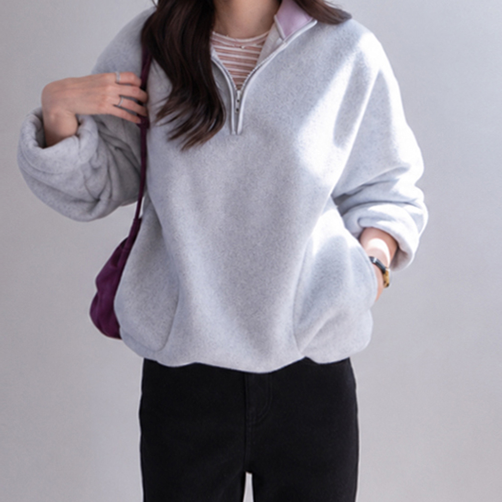 Hazel Contrast Neck Harp Zip-Up Fleece Anorak [size:F(55~66)]
