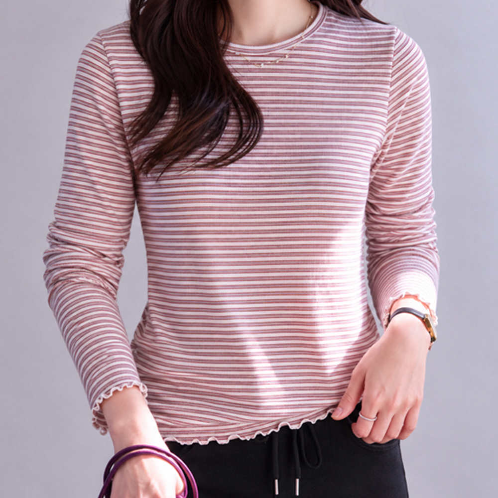 Clementine Peach Brushed Striped Freel Long-sleeve T-shirt [size:F(55~66)]