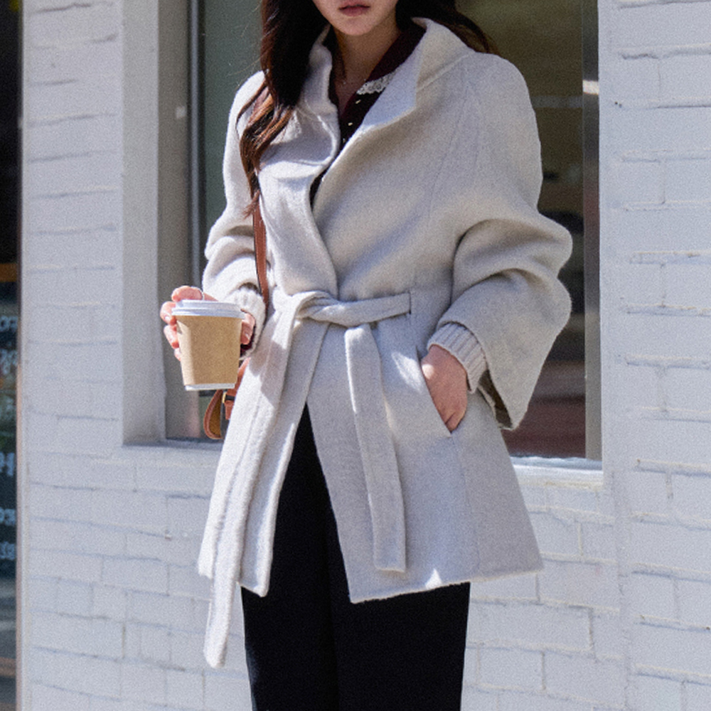 Collette Sleeve Knit Layered Belted Wool Coat [size:F(55~66)]