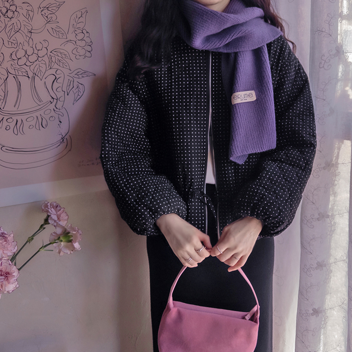 Happy Dot Lovely Adjustable Waist Quilted Padded Jacket [size:F(66~77)]