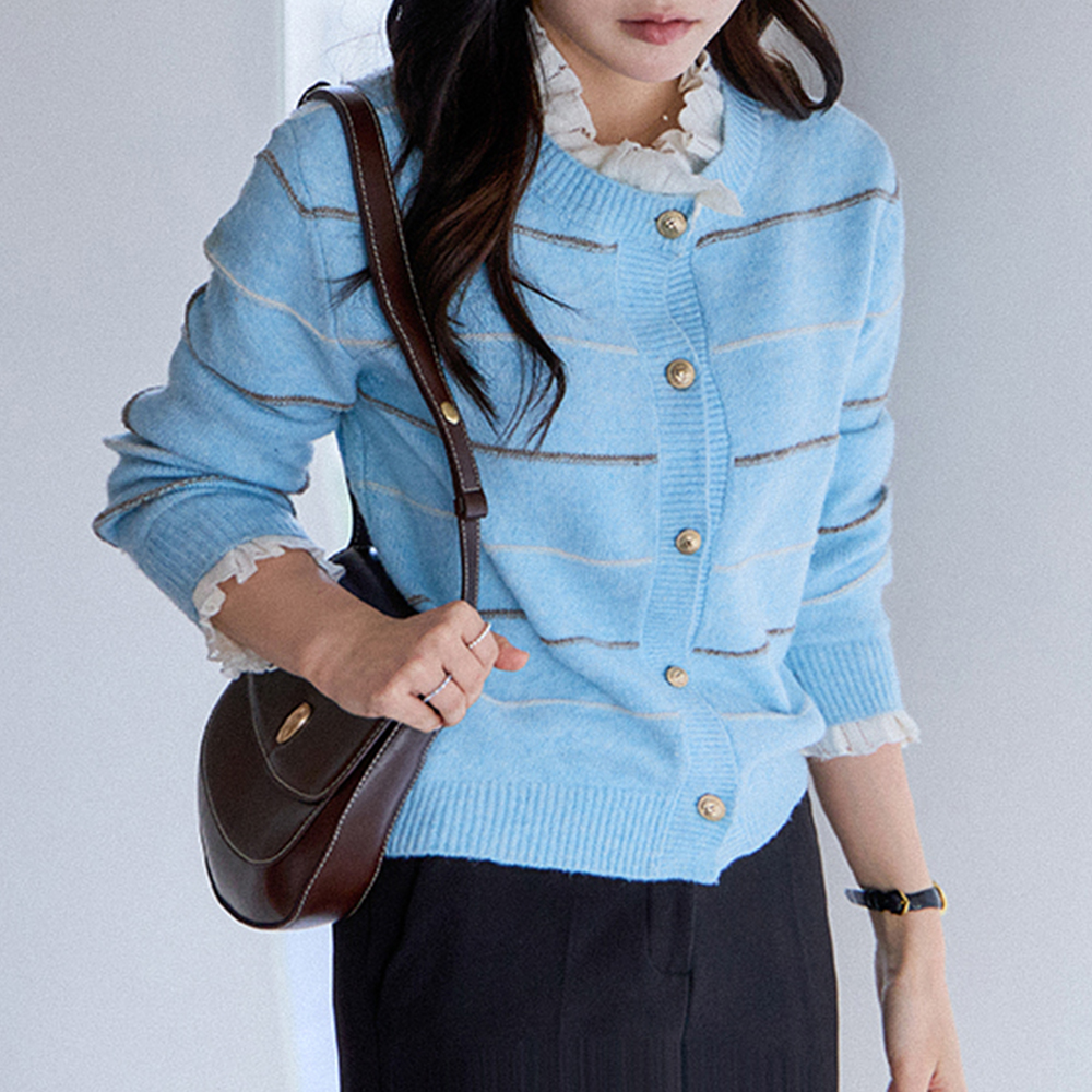 MADE LIN Daliio Stripe Shirred Wool Blend Cardigan [size:F(55~66)]