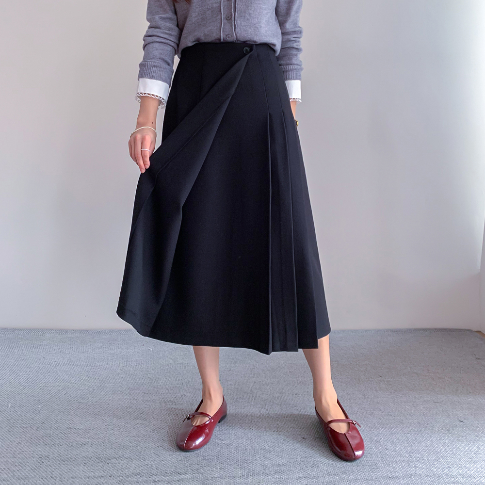 Laurence Classic Wrap Pleats Skirt [size:F(55~66),L(77)]
