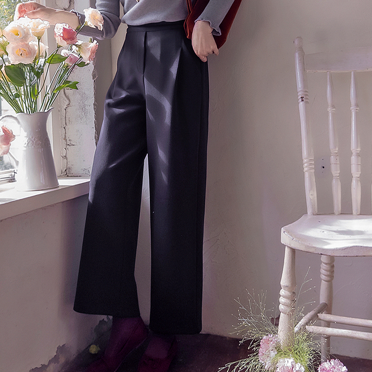 [New Arrival Special 20% Off] <FONT color=#5a3954>MADE LIN</font> Ristine Pintuck Fleece-Lined Stretchy Pants with No Worries About Sweat or Dust [size:S,M,L] 
