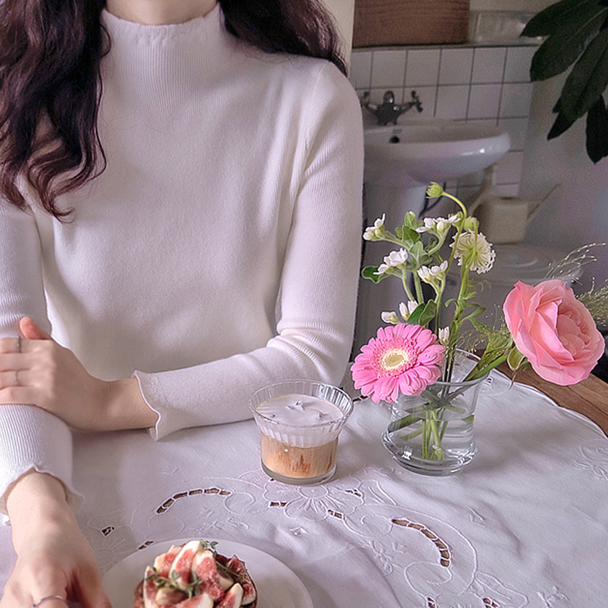 Subtle Wave Soft Stretch Mock Turtleneck Knit [size:F(55~66)]